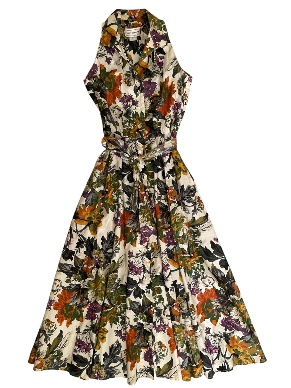 Karin Steven’s Vintage 1980s Retro Floral Print Dress Size 4 Made USA Pinup Girl
